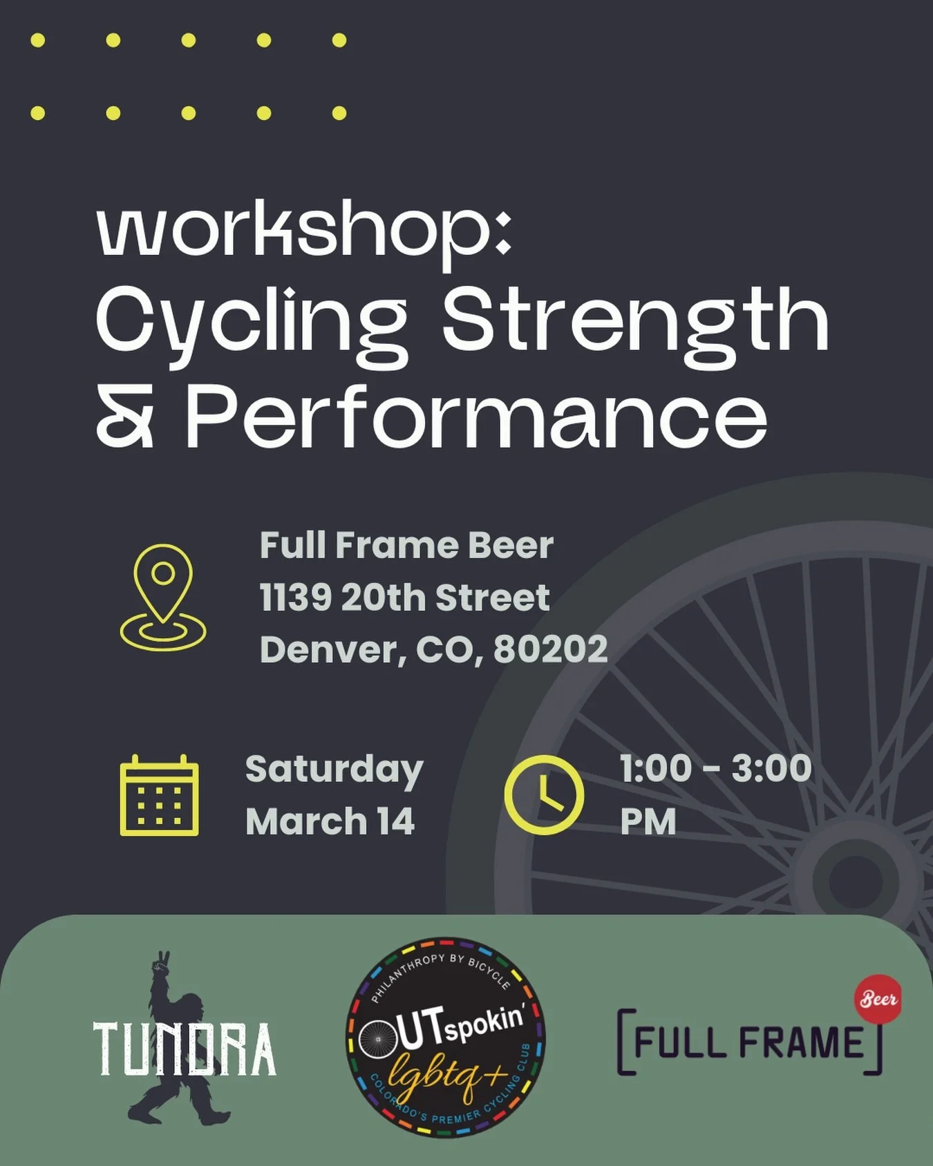 We&rsquo;re partnering with @outspokin_denver for a Cycling Strength &amp; Performance Workshop hosted at @fullframebeer &mdash; and we&rsquo;re excited!

📍 Full Frame Beer &amp; Coffee
📅 Saturday, March 14
🕐 1:00 &ndash; 3:00 PM

Whether you&rsqu