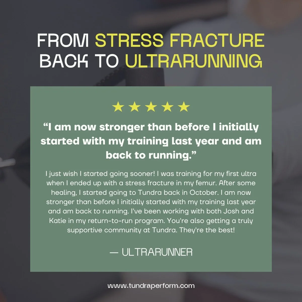 &ldquo;I am now stronger than before I initially started with my training last year and am back to running.&rdquo;

From dealing with a difficult injury with a stress fracture back to the trails for her races this Summer.

Hard work, intention, and u