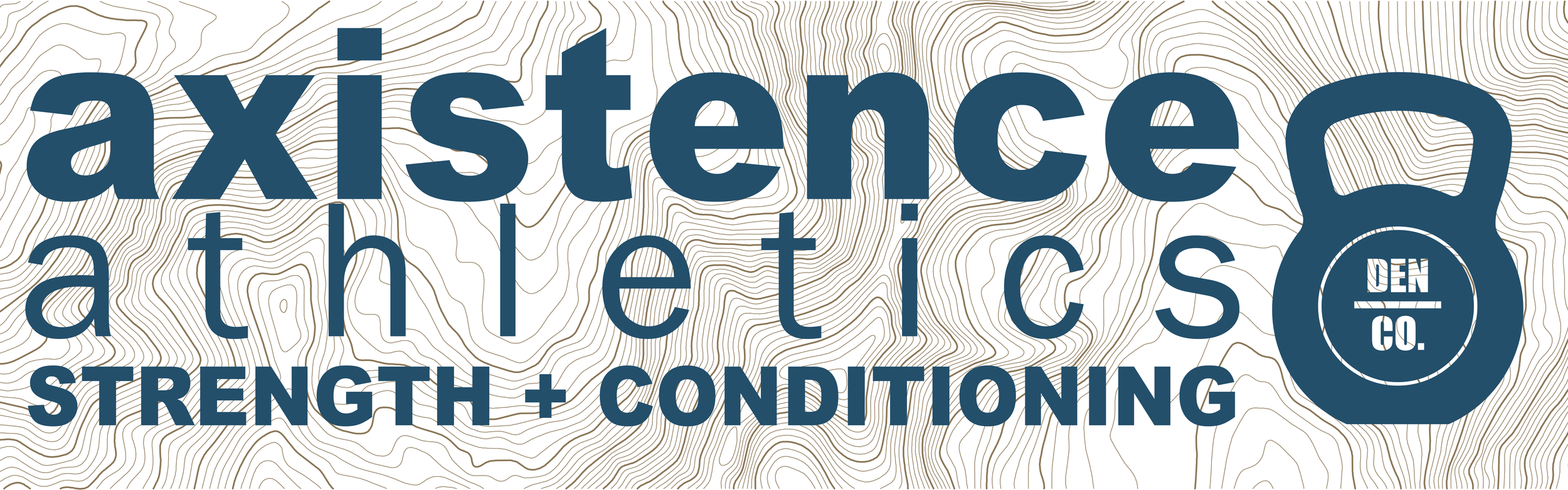 Blue logo for Axistence Athletics with a topographical background