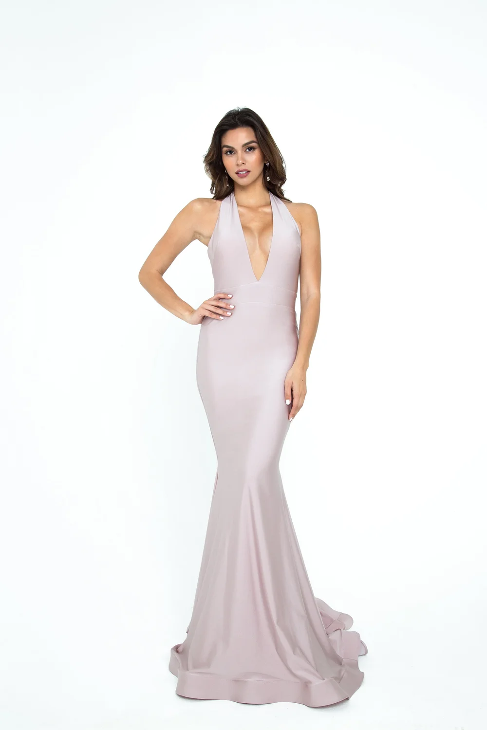 green emerald velvet dress Strappy-Back Long Halter Prom Dress with Side Slit Cherry / Large