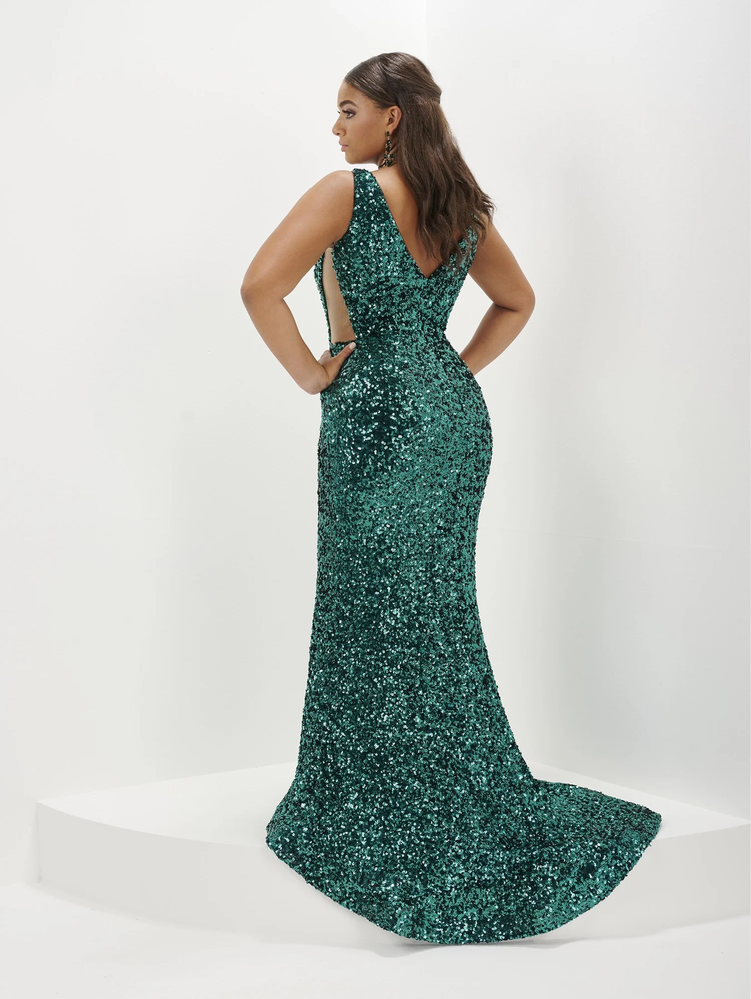 green emerald velvet dress Tiffany Ruffled Neck Rhinestone Straps Junior Pageant Dress main image 0
