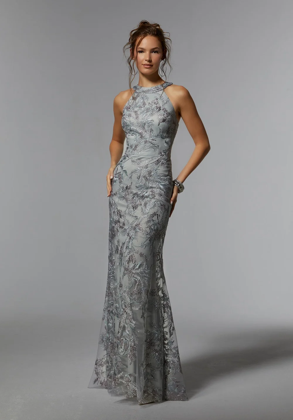 mori lee silver bridesmaid dress Morilee 72939 — RashawnRose Bridal & Prom beaded lace gown