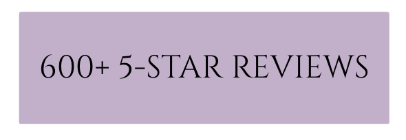Text on a light purple background reads '600+ 5-STAR REVIEWS'.