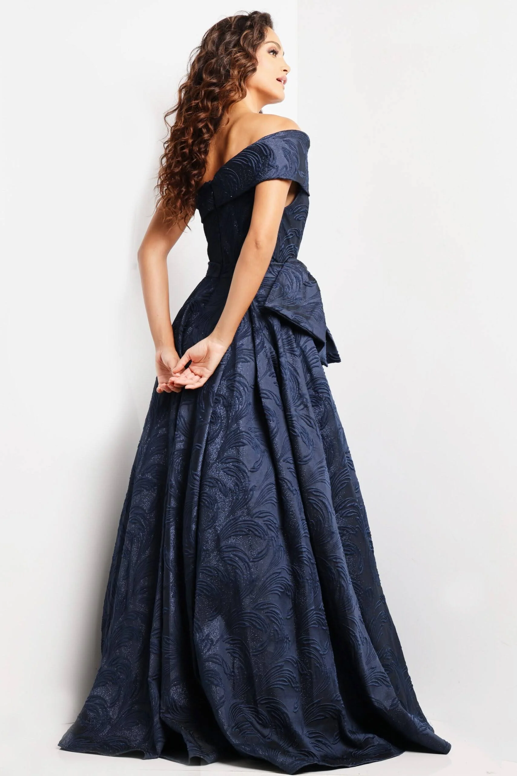 Jovani-26281_NAVY_Textured print black tie dress for mothers.jpg
