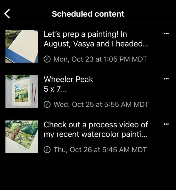 screenshot of three scheduled posts in Instagram