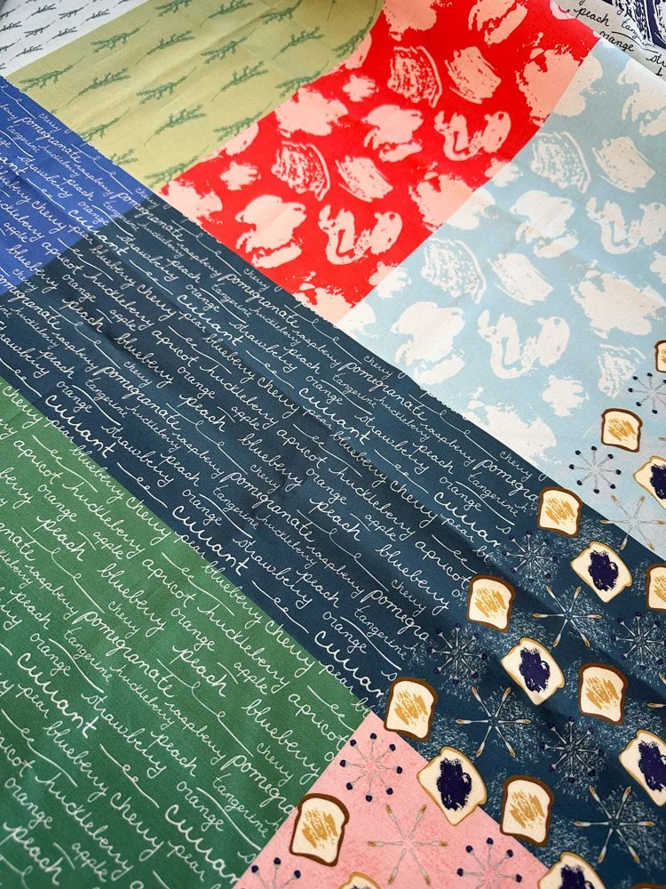 fabric featuring cursive words