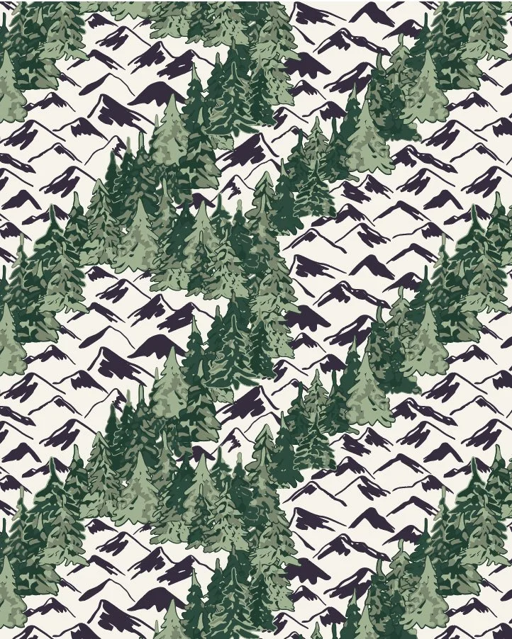 Version 1 of a pattern featuring mountains and trees in a diagonal layout.