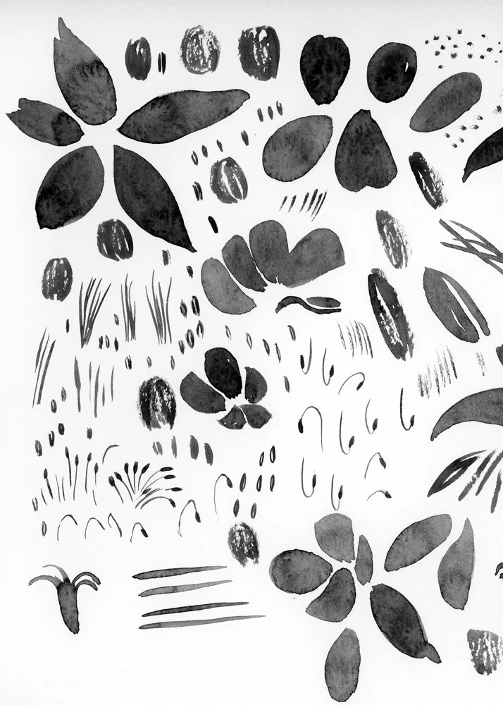 watercolor marks for Columbine flowers.