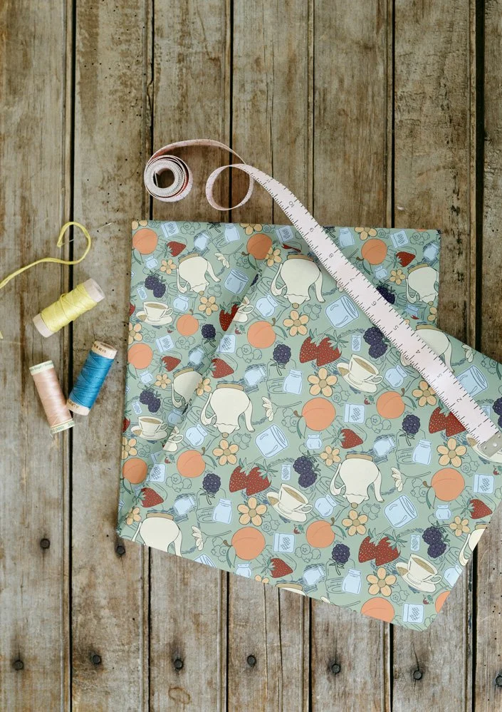 Fabric mockup of Picnics and Tea Time pattern.