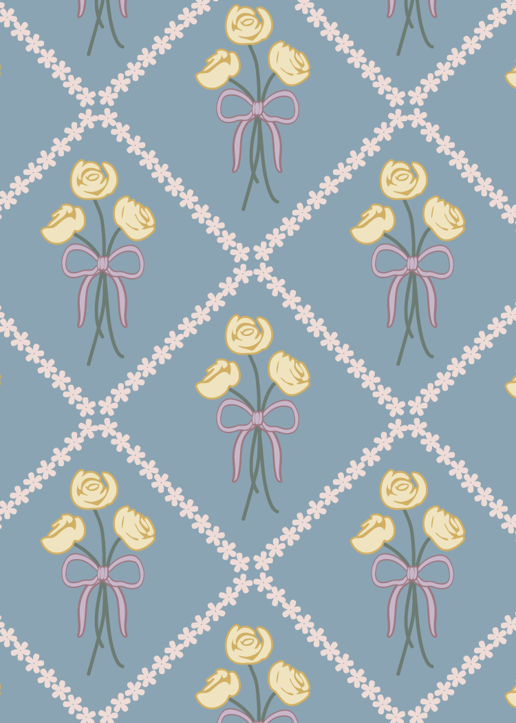 Blush and Bloom yellow roses lattice.