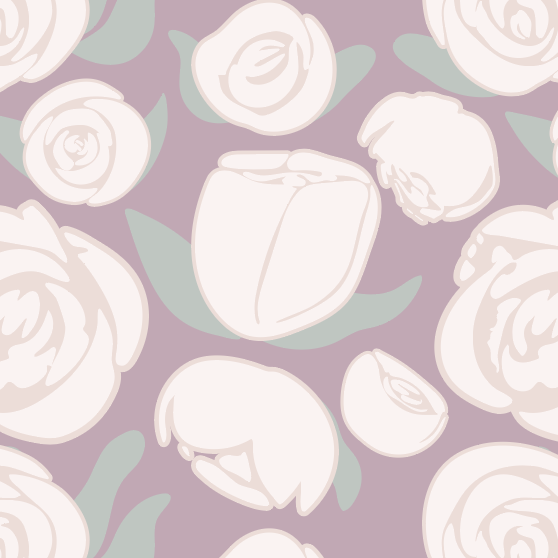 a fabric print of cream colored roses on a purple background