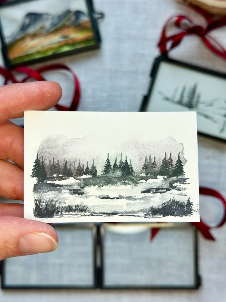 close up picture of a tiny watercolor painting