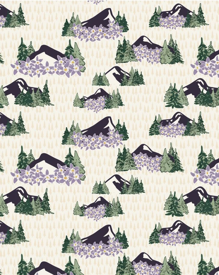 Version 3 of a pattern featuring mountains and trees in a diagonal layout.