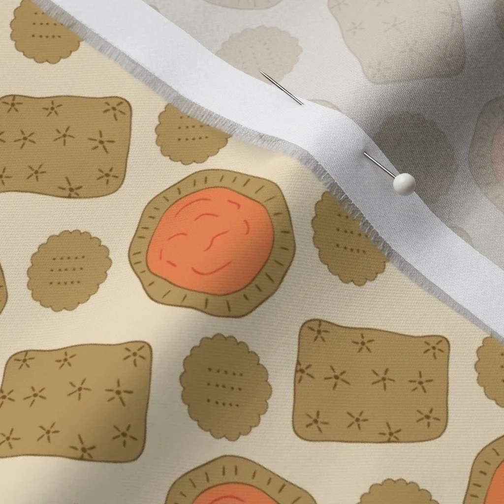 Fabric mockup of crackers and jam cookies. 