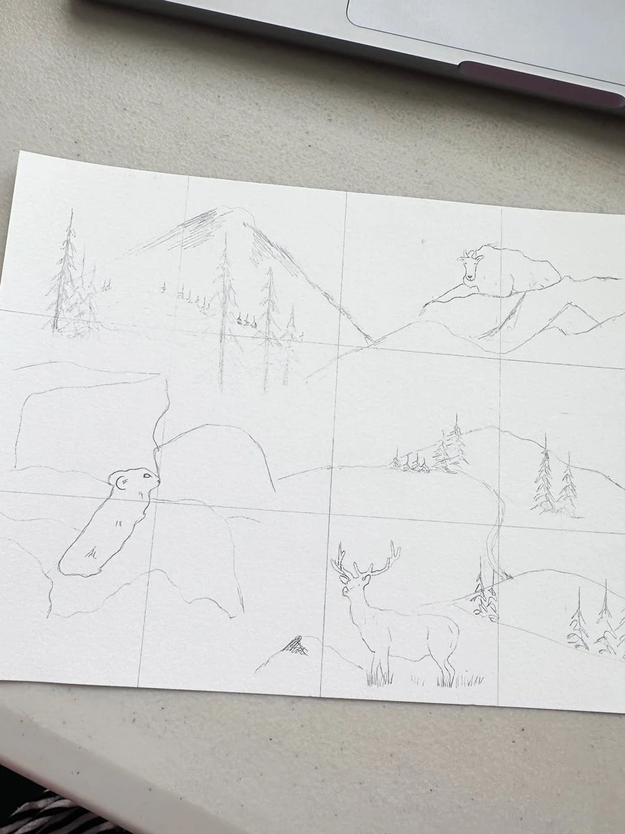 sketch of possible landscape pattern featuring mountain animals