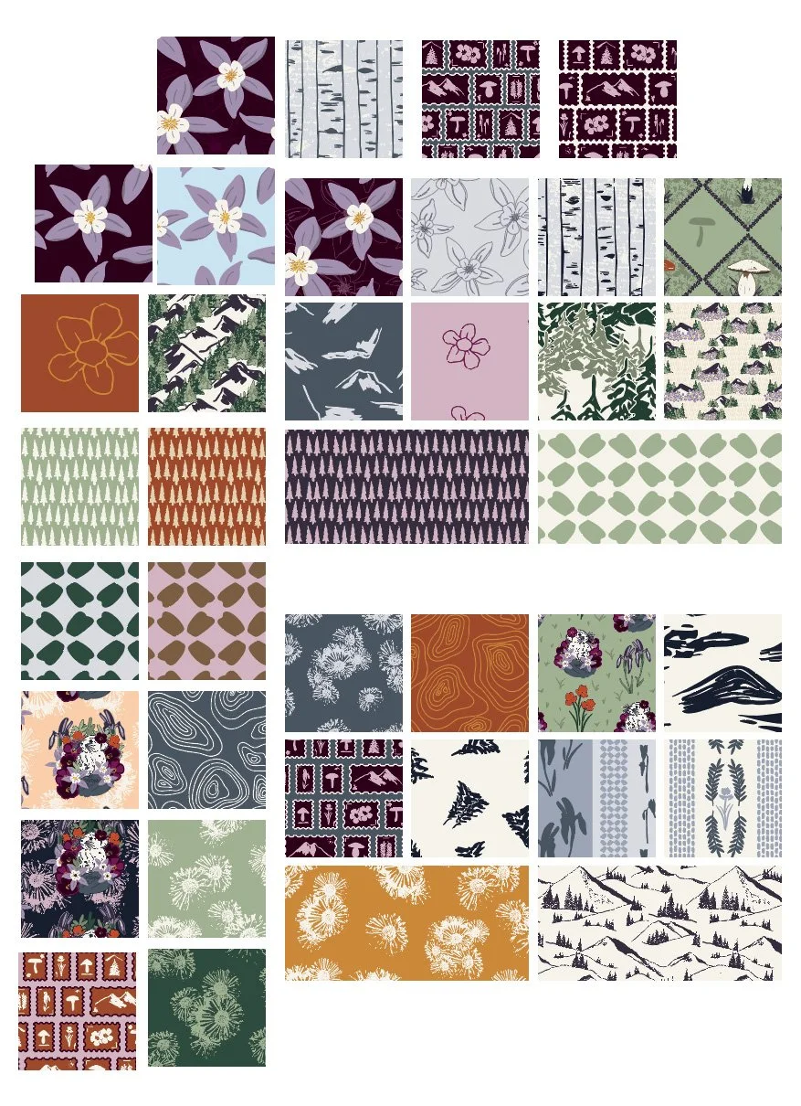 Page showing many small pattern squares of various designs.