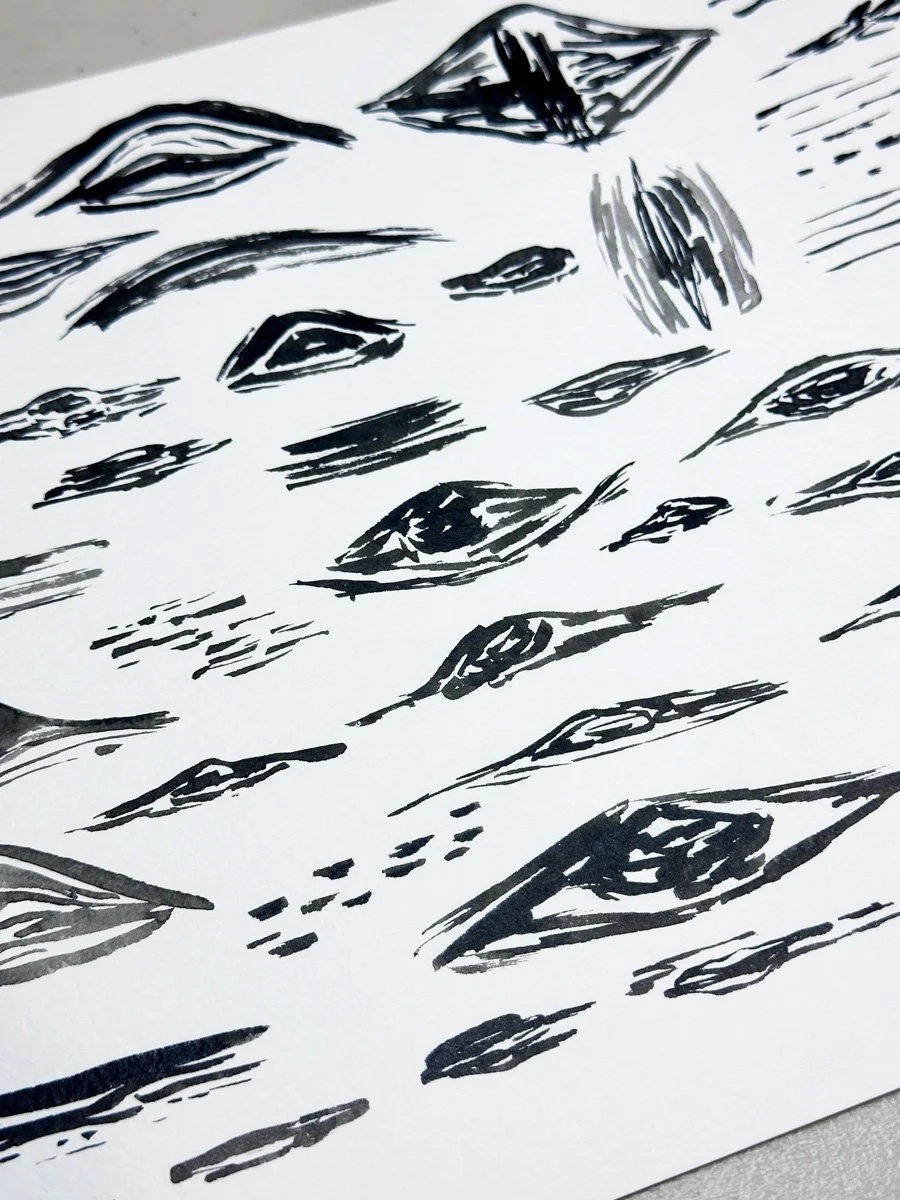 page of watercolor marks of aspen bark textures