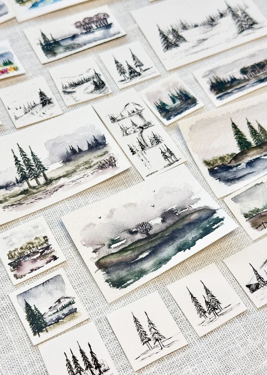 collection of watercolor mini paintings