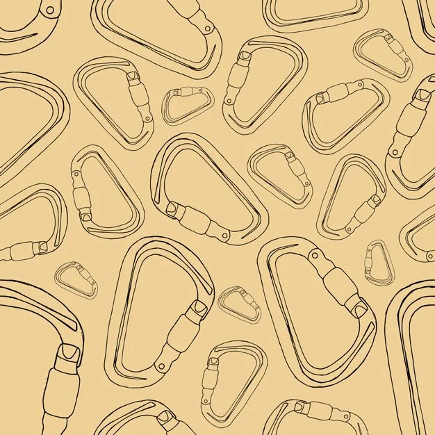 repeating pattern of a carabiner line drawing