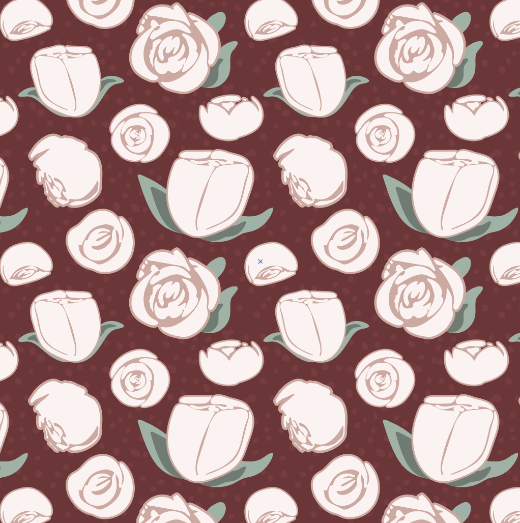 A peach pink rose pattern on a red background