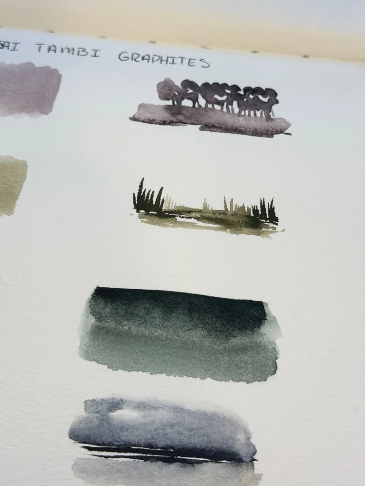 test paints of gansai tambi watercolor to test how they react to water