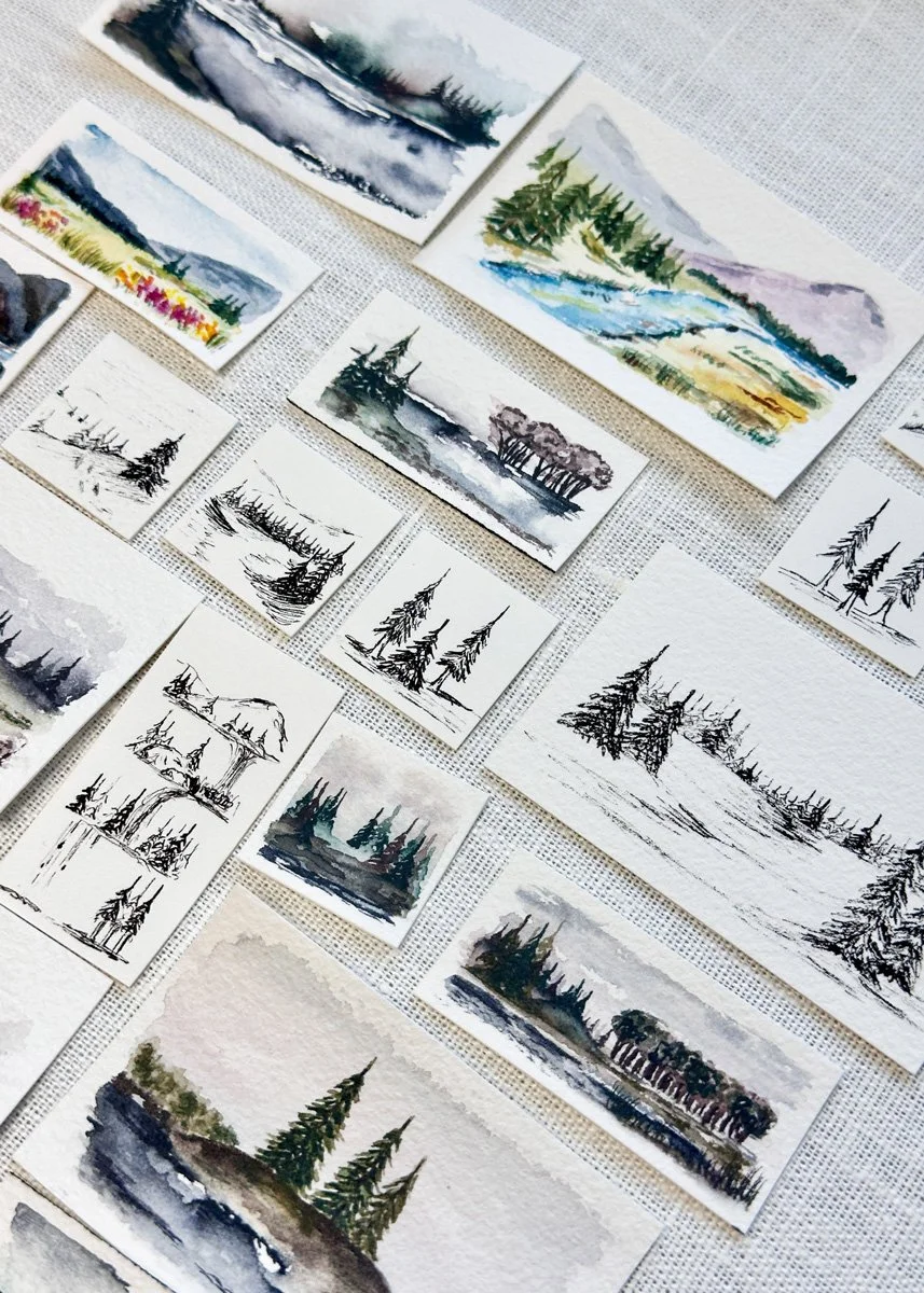 collection of watercolor mini paintings