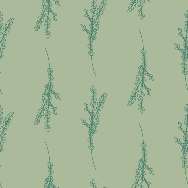 Pattern of simple, teal-green leafy branches on a light green background.