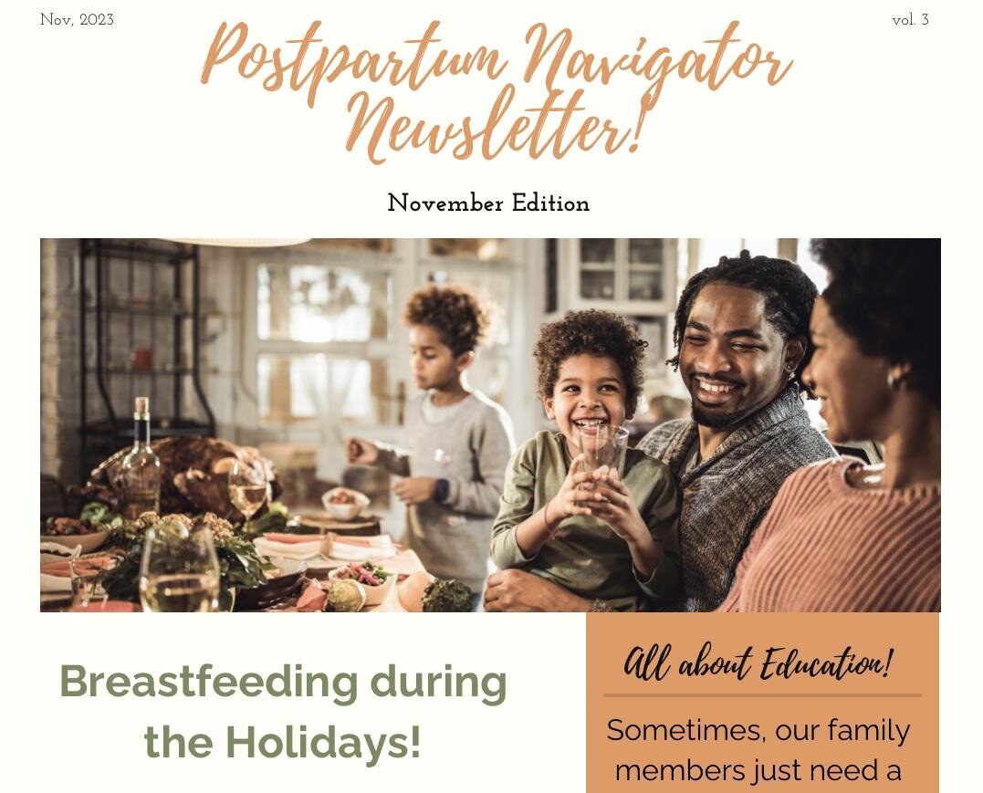 Holiday addition of the Postpartum Navigator newsletter 🧡🥧🦃 Subscribe today and feel supported while breastfeeding or just exisiting with a baby this holiday season! Having a baby around a large group of people even if it is family, can still be d