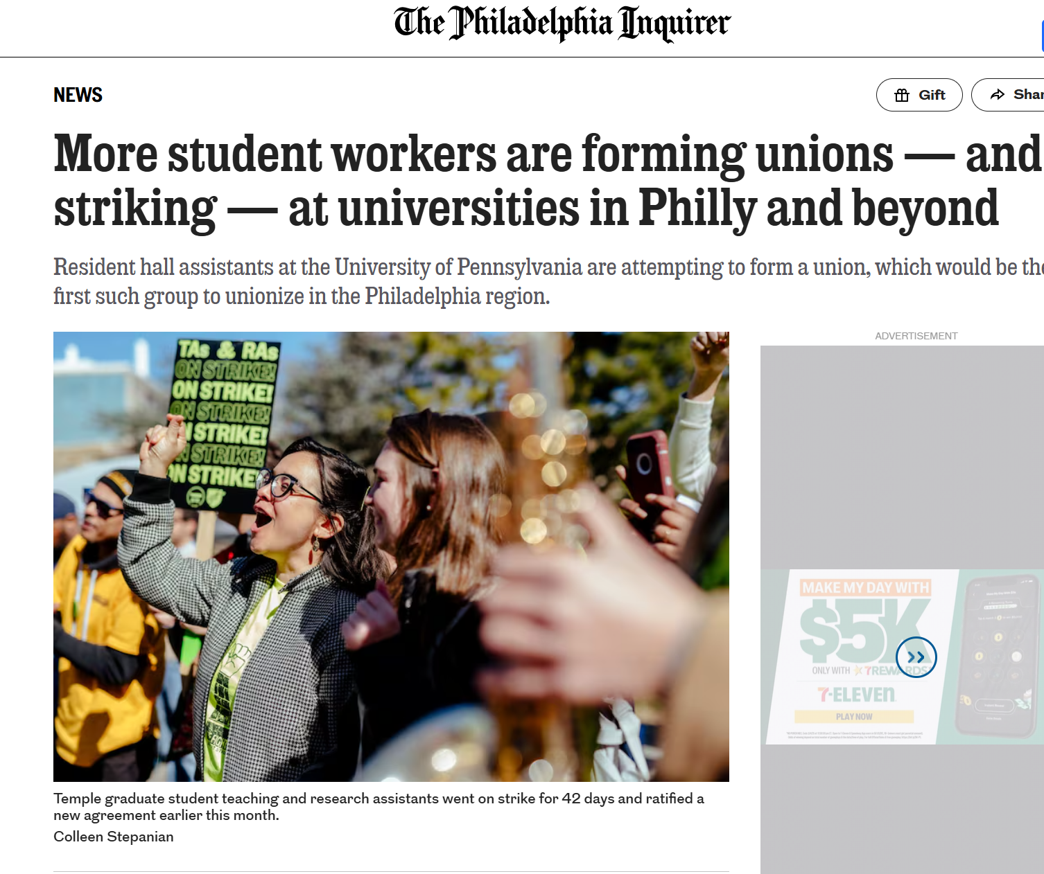 Published Inquirer - Colleen Stepanian - Temple Student Strike.PNG