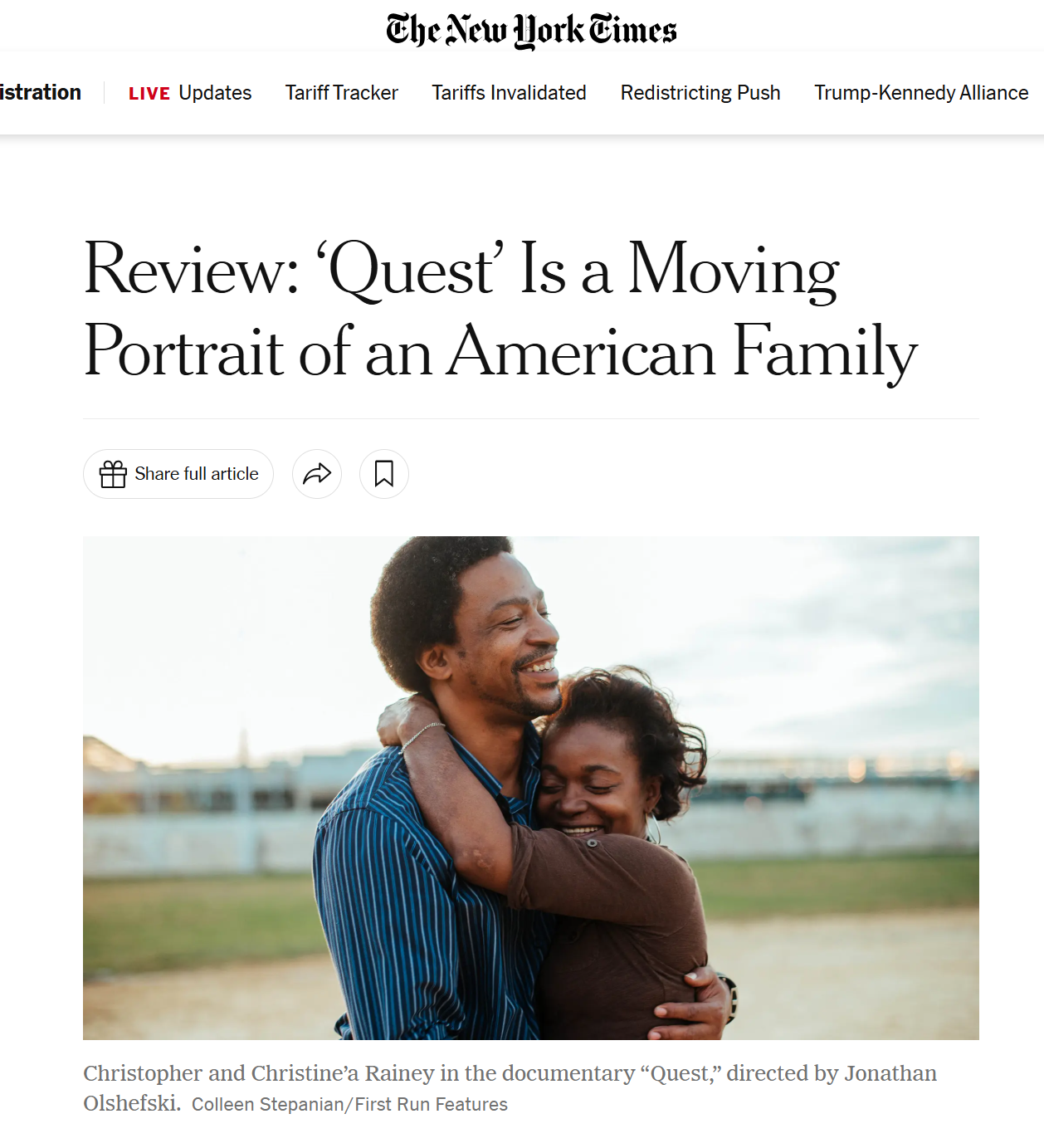 Published New York Times - Colleen Stepanian - Documentary Quest directed by Jonathan Olshefski.PNG