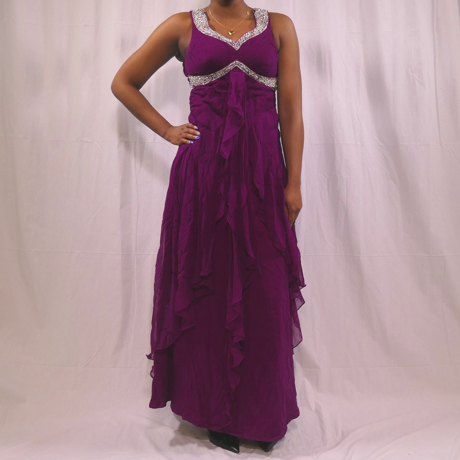 Purple Beaded Neckline Gown