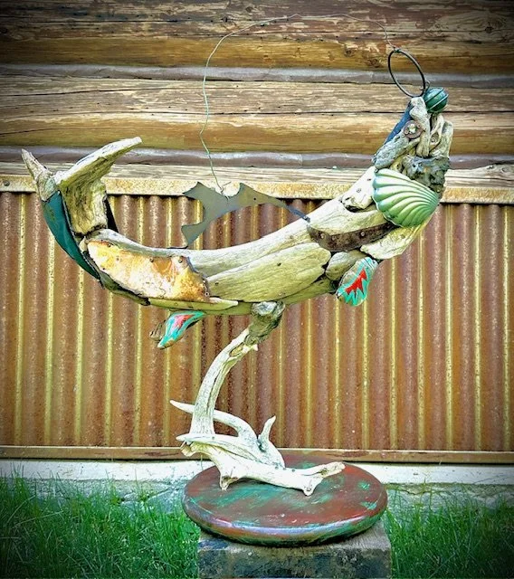 Catch Me If You Can
Fish Driftwood Sculpture w/antler
26x29x12
$3,550