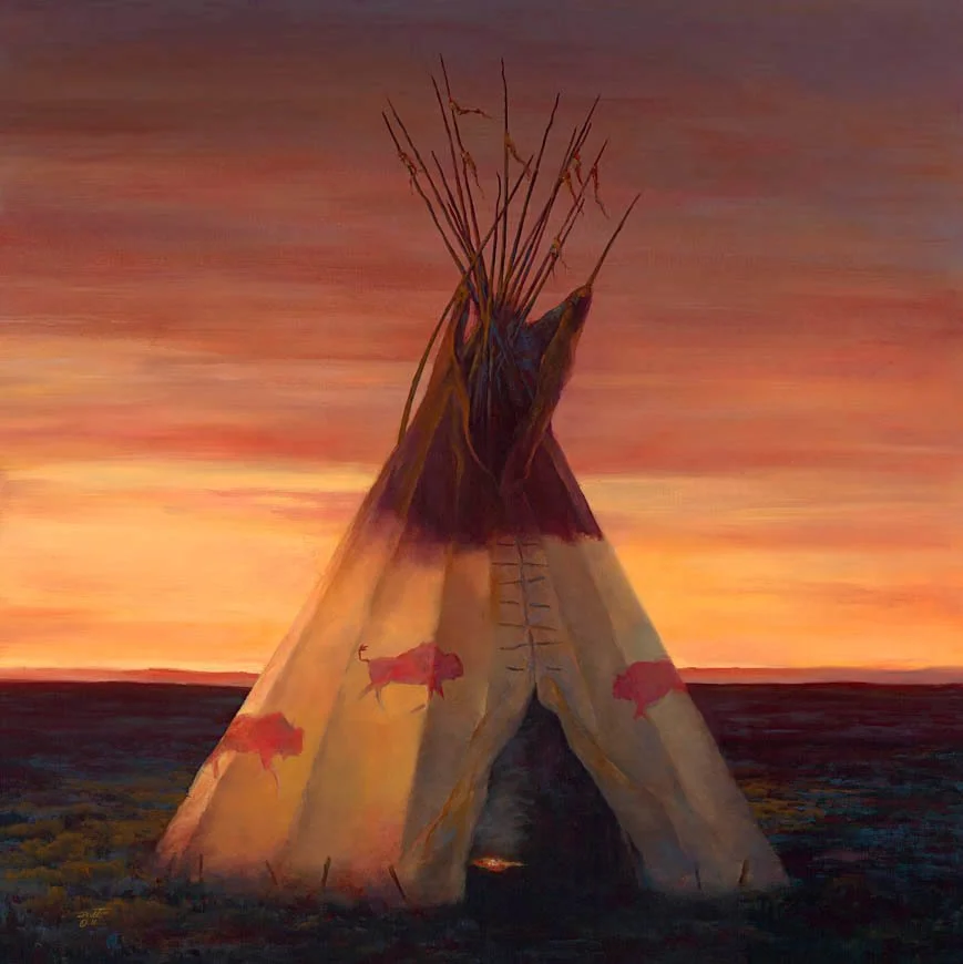 Evening Camp
Oil
48″ x 48″
ORIGINAL SOLD
Giclees available in two sizes:
48” x 48” Limited Edition of 75
Roll: $ 1,200
Wrap: $1,750
Rustic Frame: $2,650
36” x 36” Limited Edition of 75
Roll: $ 800
Wrap: $1,250
Rustic Frame: $1,950