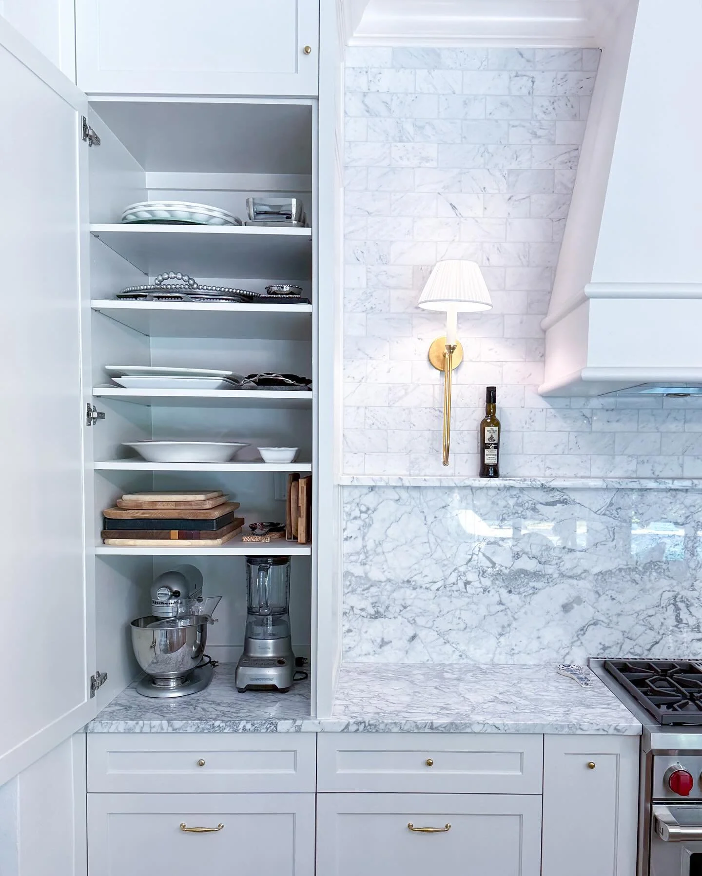 Pro Tip! When building consider these two simple important storage solutions:
1. Adjustable &amp; additional shelves 
2. Counter top cabinets 
These two easy additions will create the space you need so that your open counters remain free and clear an