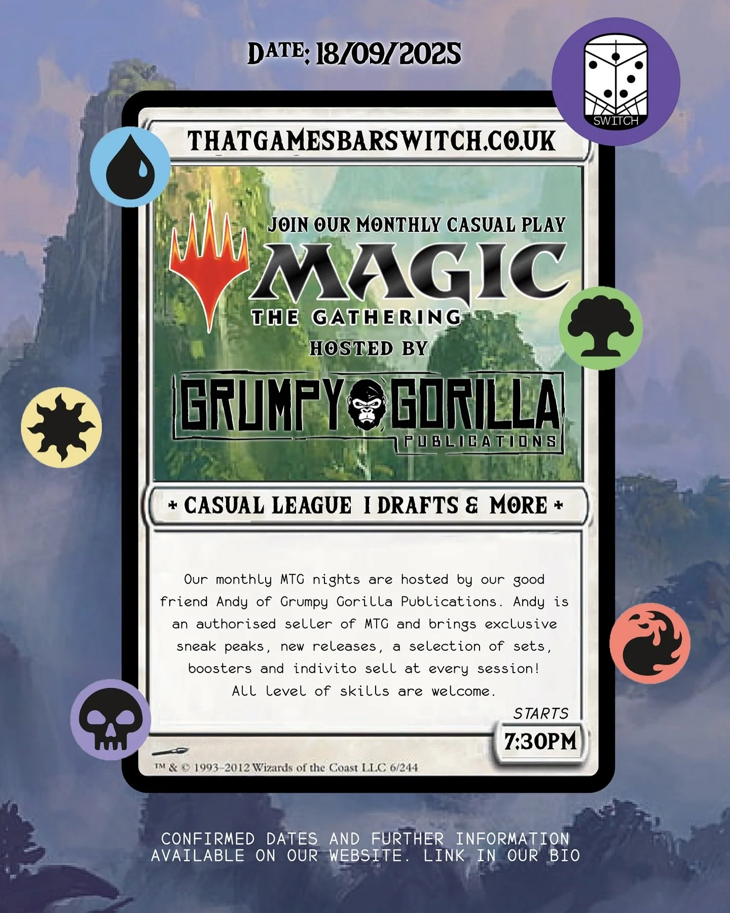 MTG is back next month Thursday 18th September. We welcome all level of skills. Want to learn how to play or been a while since you last played? Grumpy Gorilla is on hand to provide you with all the knowledge.

#switch #switchsouthend #thatgamesbar #