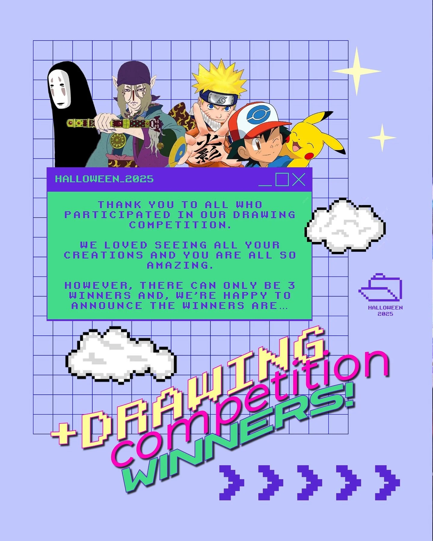 And the winners are&hellip;
Group 1 - Scarlett
Group 2 - Mei
Group 3 - Noa

All winners have been contacted directly regarding their prizes. Please ensure to check your messages.

Thank you again to all who participated in our anime themed drawing co