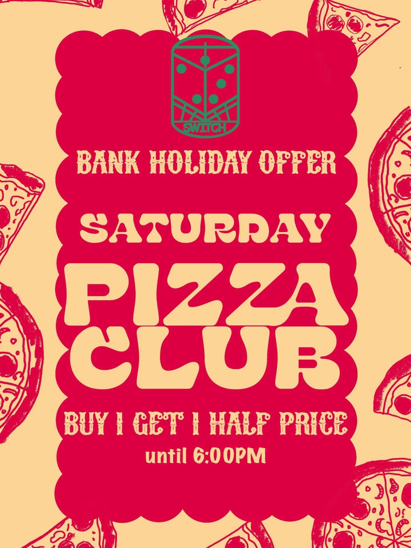 Switch turns 3 next week! We&rsquo;re celebrating over the Bank Holiday Weekend with some tasty offers! 

Bring your pals for a 3 for &pound;20 cocktail offer on Saturday! 🍹

Saturday and Sunday we&rsquo;re keeping the pizza offer going - it&rsquo;s