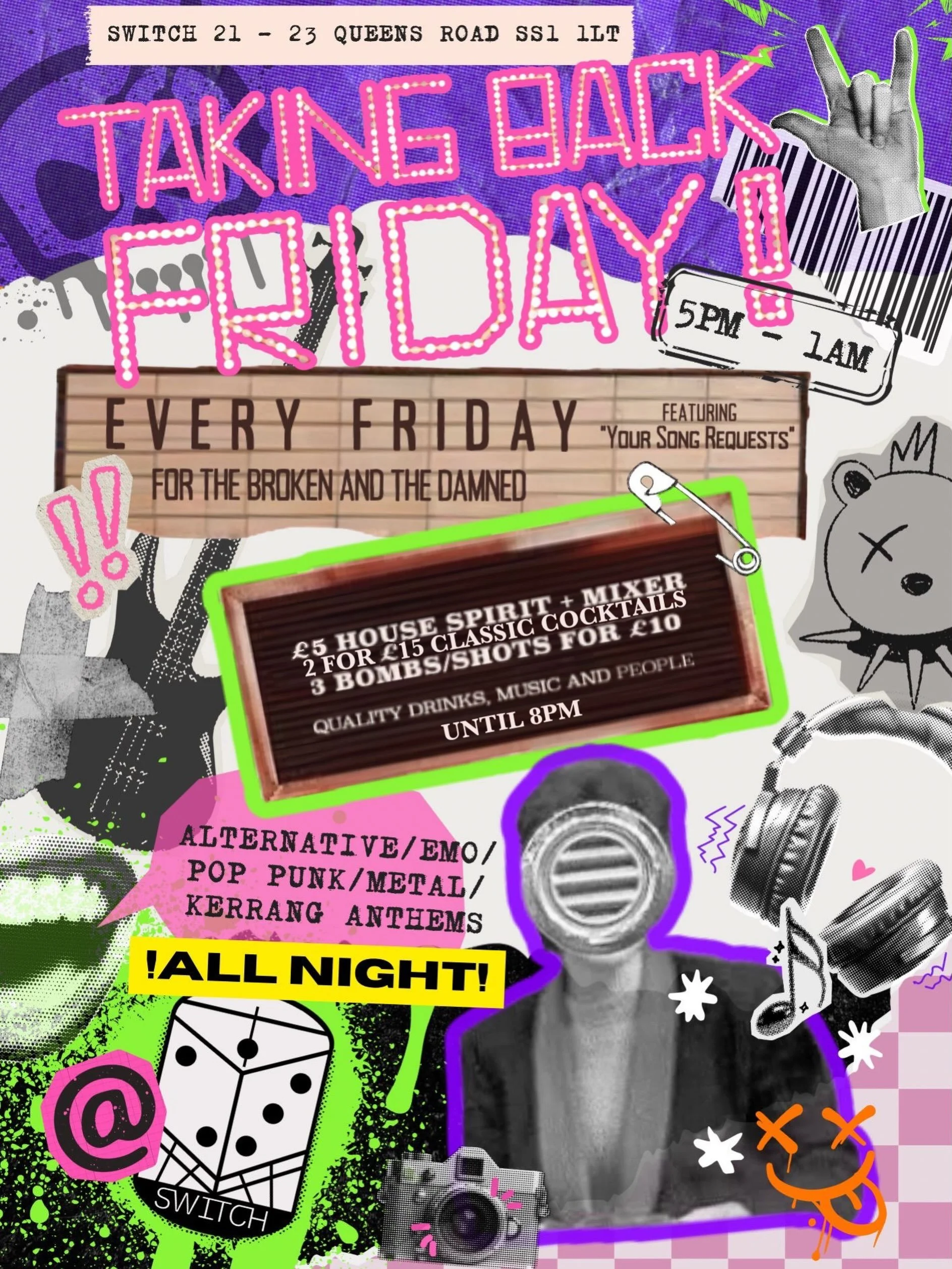 We&rsquo;ll chime in with a, haven&rsquo;t you people ever heard of...Southend&rsquo;s brand new Alternative night at SWITCH!

Launching FRIDAY 5th June and EVERY Friday after that! 

Dig out the eyeliner, studded belts and checkerboard vans. Skinny 