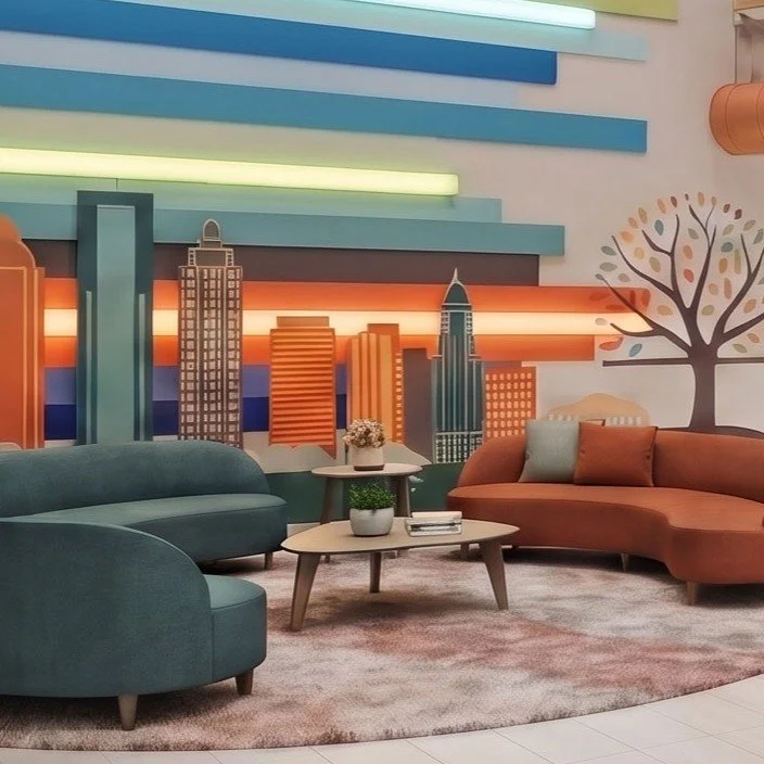 Starting fabrication this week on a children's ministry feature wall, slat wood ceiling cloud, and acrylic hanging art feature for @crossatlanta 

Shown in this concept image, the slat wall will be a rainbow of wood planks inset with backlit acrylic 