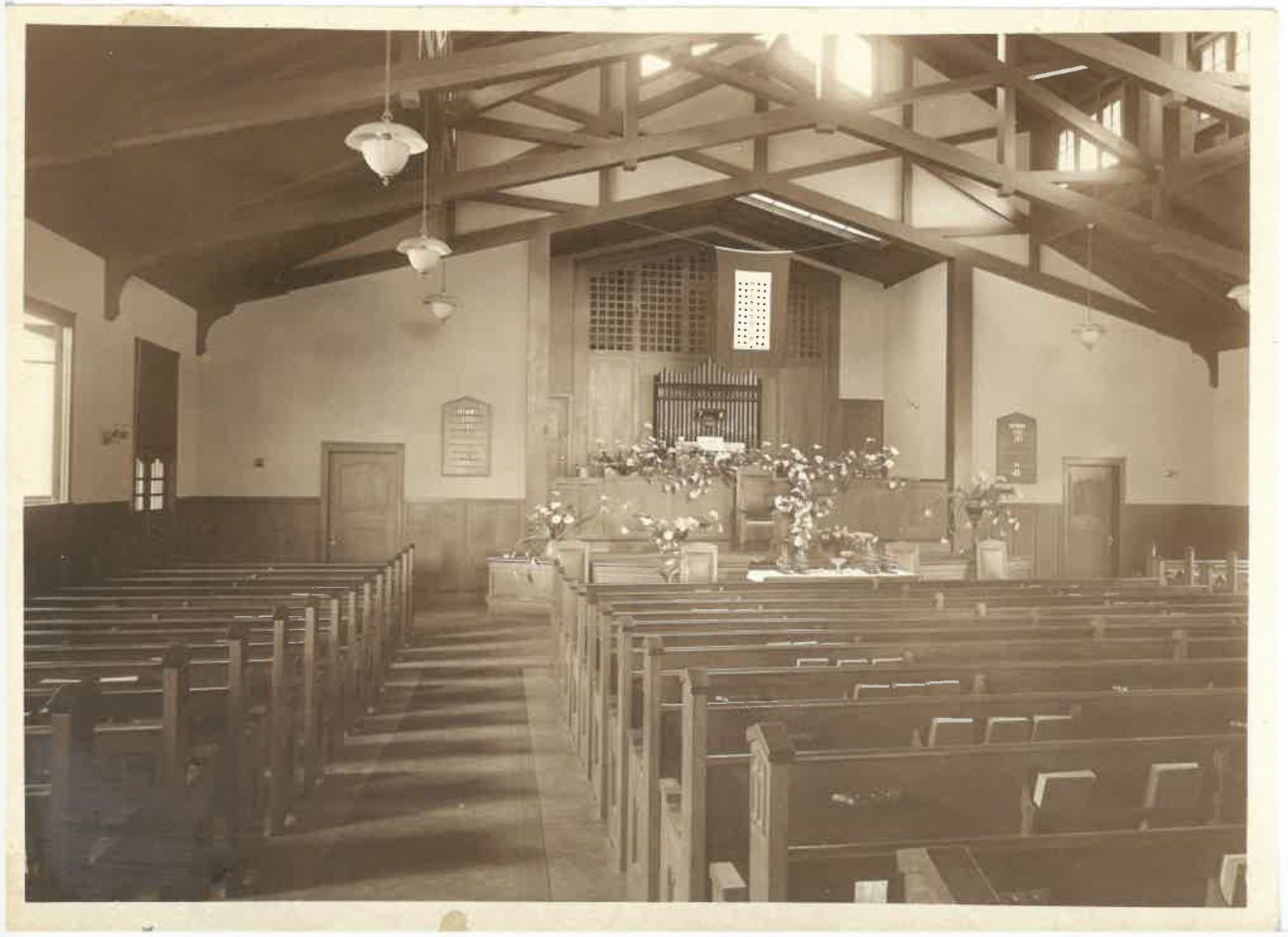 Historical photo of interior of church in Berkeley