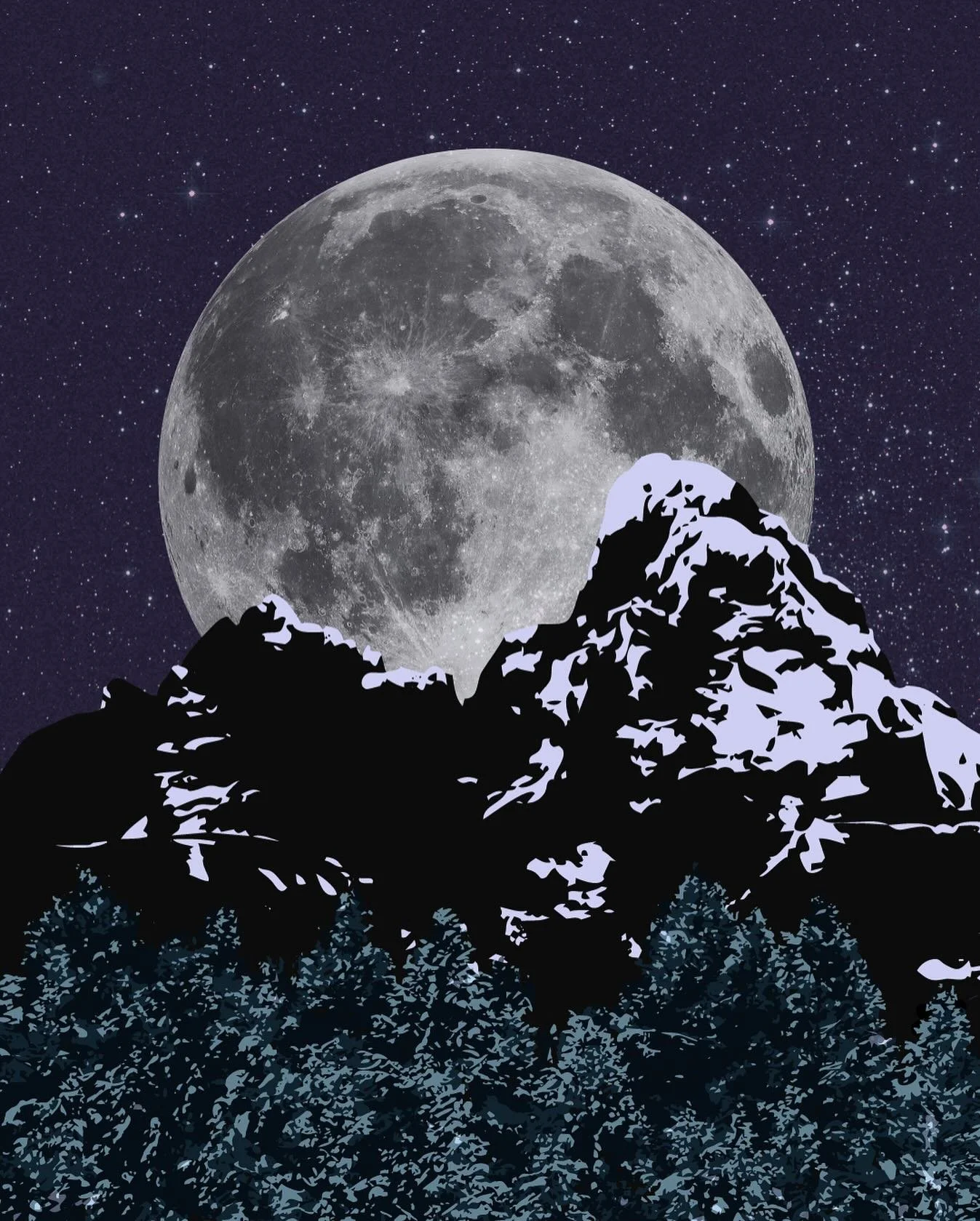 An ode to the Snow Moon 🌕 
 
Collage has always been one of my favorite ways to create! Masking and vectorizing my photos and turning them into a collage digitally feels a little different than scissors and glue but I love being able to adjust trans