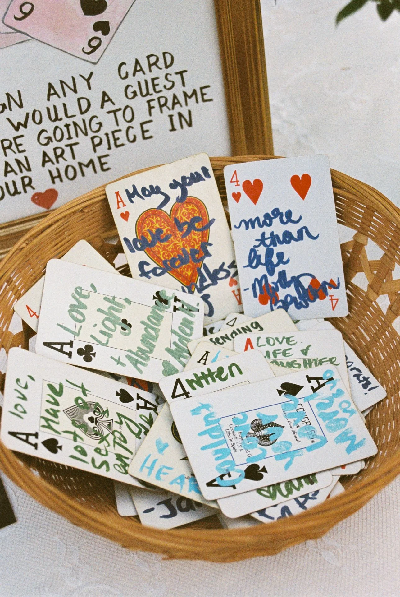 vintage card deck where wedding guests can write notes to the couple