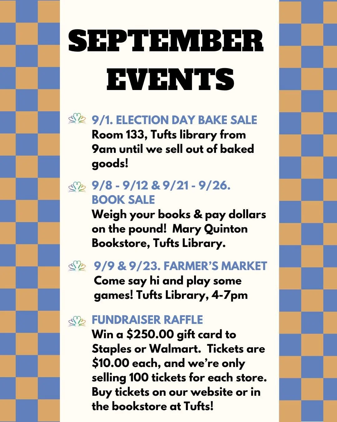 Friends, Mark your calendars! We hope to see you this month at these events or at our Mary Quinton Bookstore at Tufts Library. Supporting these events is fun and also help us fund many of the free programs at the libraries!

Can't make the events but