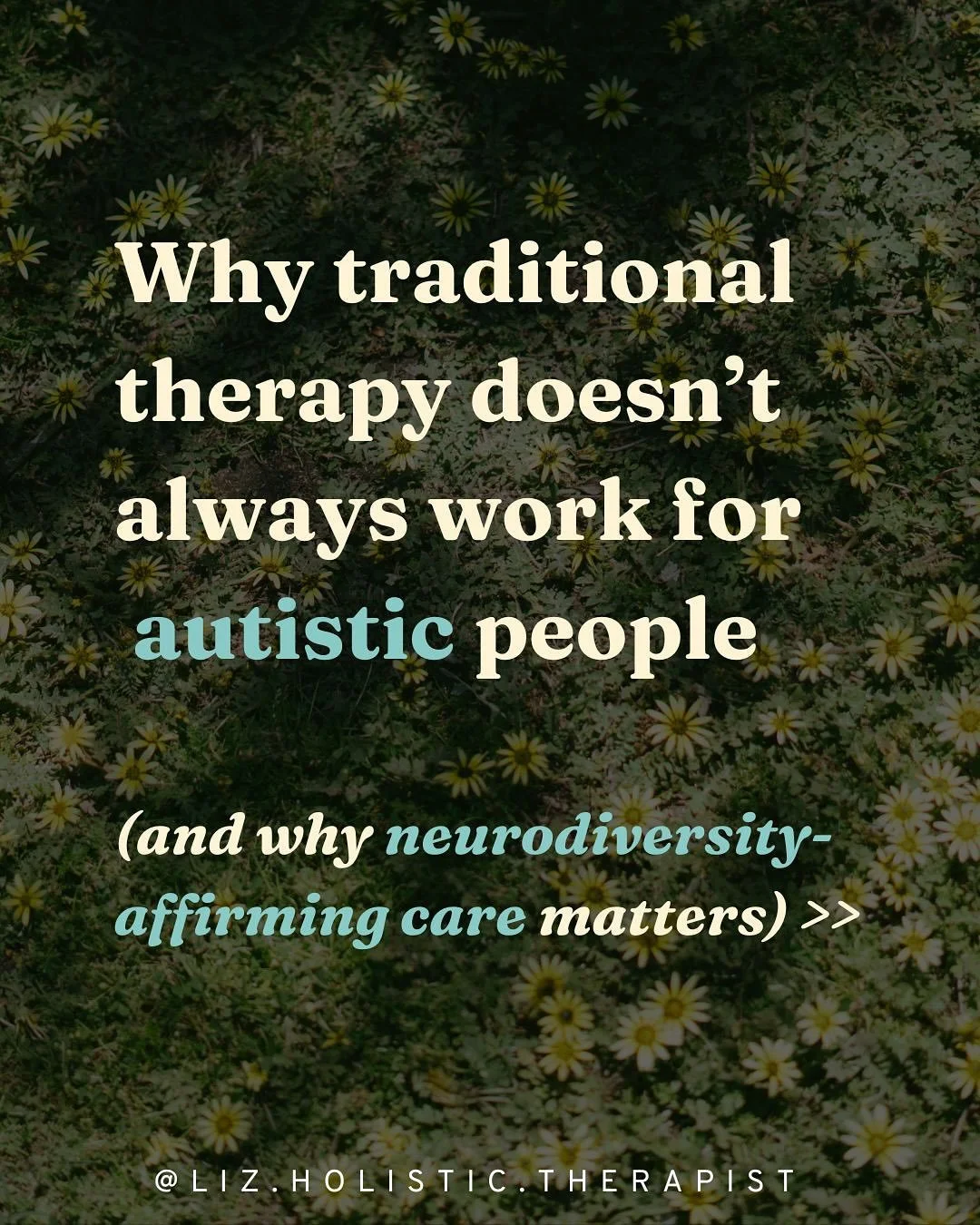 Neurodiversity-affirming therapy is about working WITH your brain-style, not against it. ππ§ 
And it’s so important that autistic (and all neurodivergent folks) know that this is an option. 
π± Because traditional therapy unfortunately wasn&r