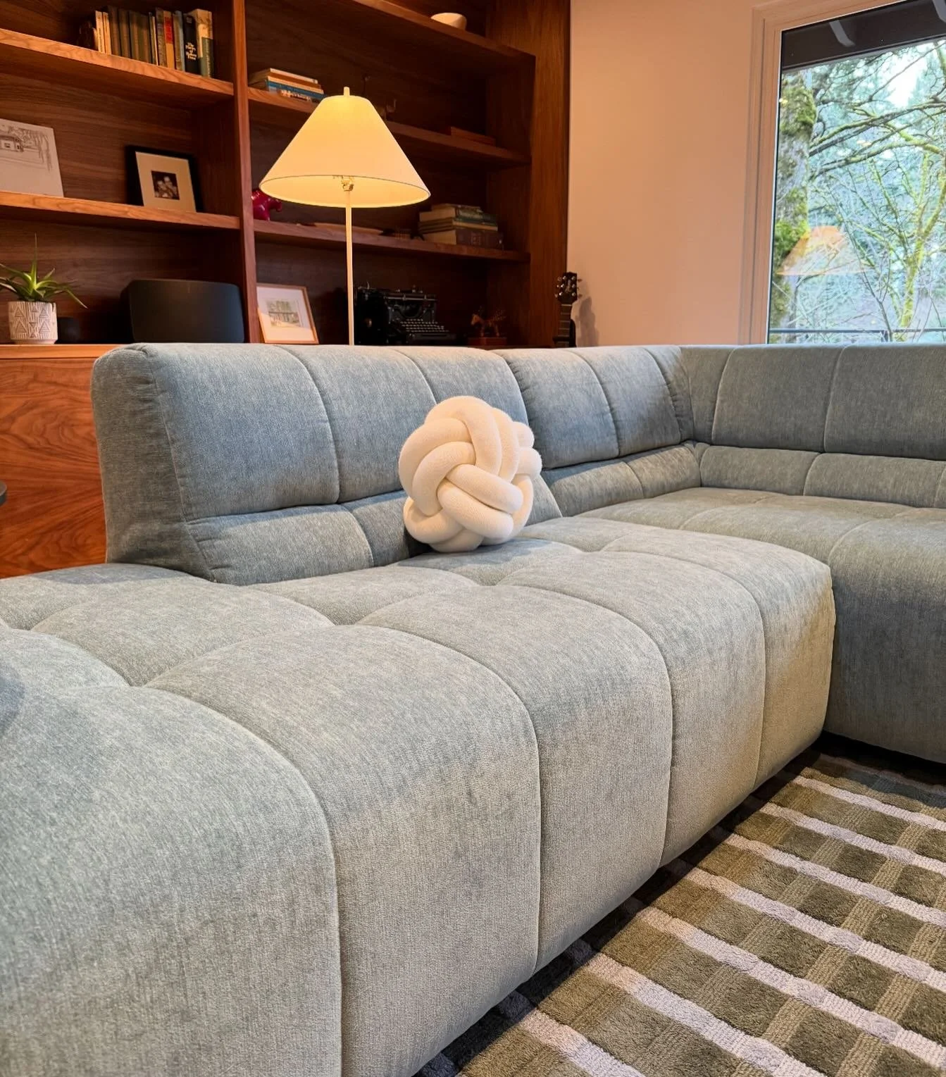 Stopped by a dear client&rsquo;s house today to see how they have settled into@their new gorgeous house. Love, love, love this incredible sofa from @ewfmodern and @schoolhouse rug that I help source for them.