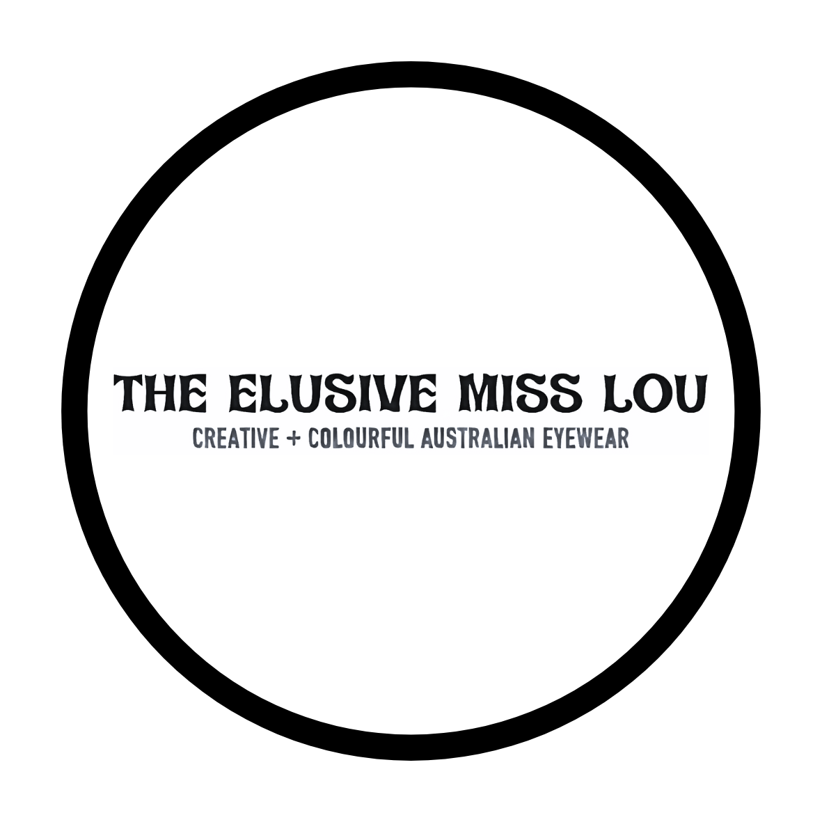 Logo for The Elusive Miss Lou, an Australian eyewear brand with creative and colorful designs.