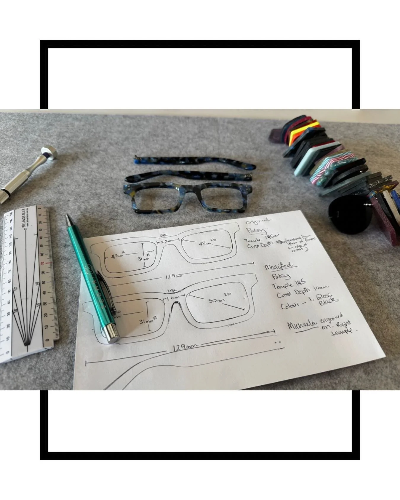 On Sunday, I had the gorgeous Michaela come in to look for her next piece of eyewear. Due to her tricky prescription (and long luxurious lashes!), we ultimately decided to design something bespoke! 😍 We&rsquo;ve used Patsy by @frankseedsyd as our te