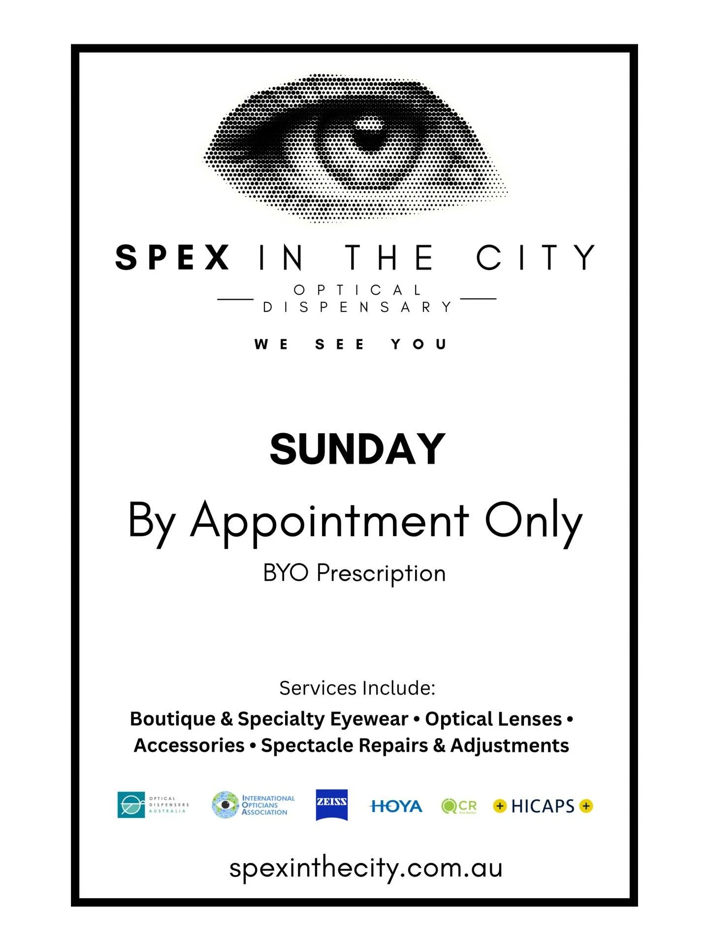 👋 Hey Folks! It&rsquo;s been a busy few months and I need to slow down. 🤣

 BUT, I still want to make you all look gawg in fun eyewear and deliver outstanding service. 

Moving forward @spexinthecity_perth is operating Sundays by Appointment only. 