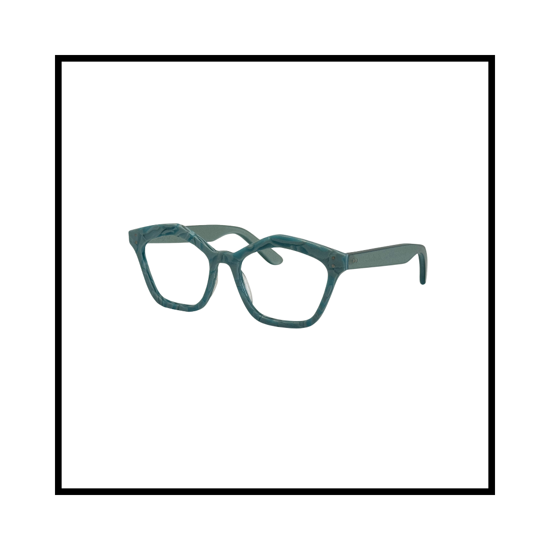 A pair of tortoiseshell eyeglasses with thick square frames.