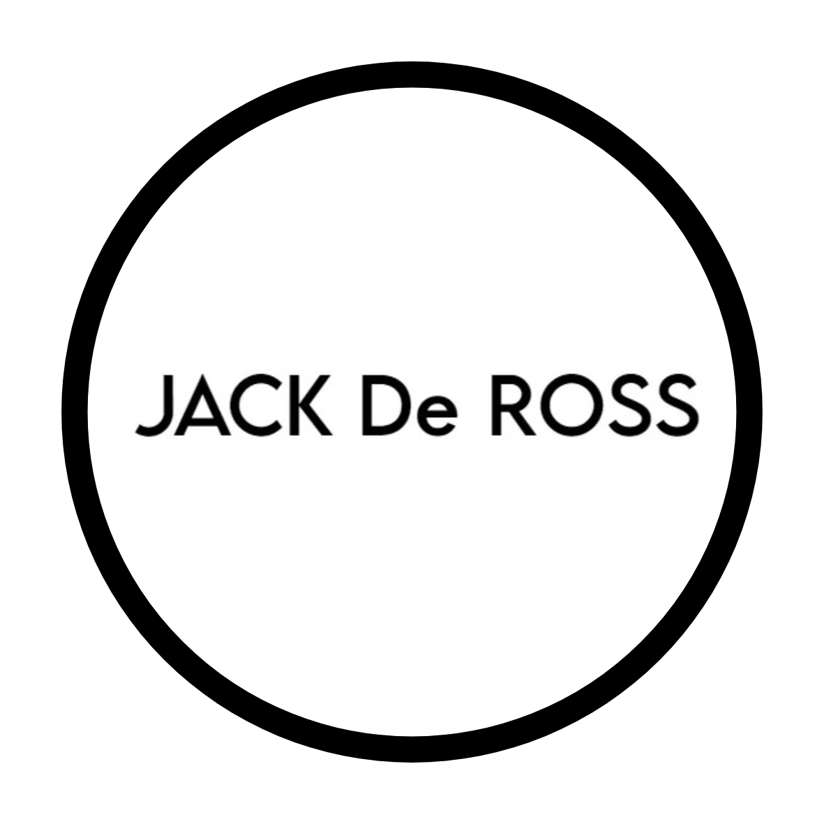 Black circle with white background displaying the text 'JACK De ROSS' in black capital letters.